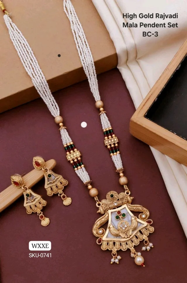 👑 KANAF High Gold Rajwadi Mala Pendant Set | Traditional Rajasthani Long Necklace Set | Model BC-3