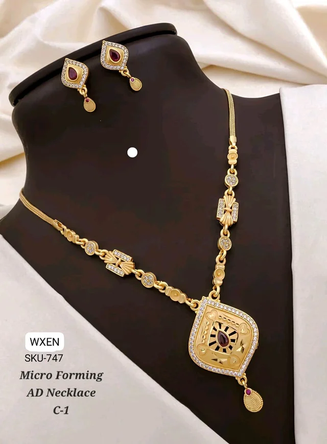 💫 KANAF Micro Forming AD Necklace Set | Premium Gold-Tone Designer Necklace with Matching Earrings | Elegant Festive & Daily Wear Jewellery