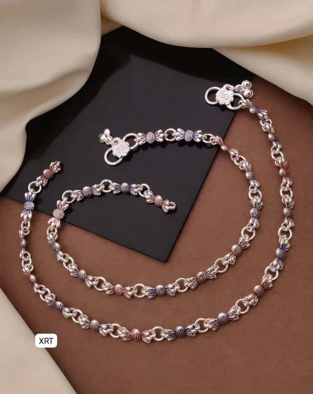 Premium Oxidised Designer Anklet Pair