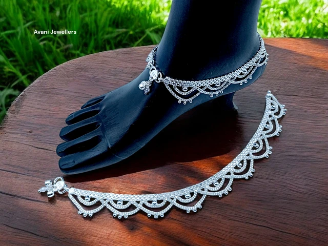 Avani Jewellers Silver Fancy Paayal - 53.8, 10.5 Inch