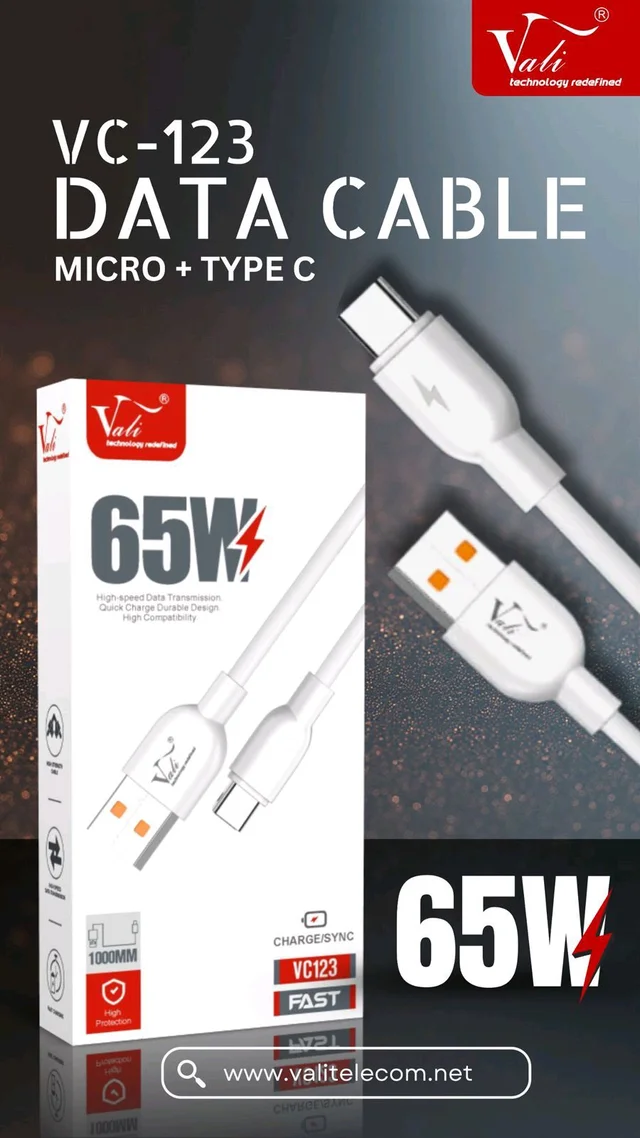 Vali VC-123 65W Fast Charging Cable - Micro V8