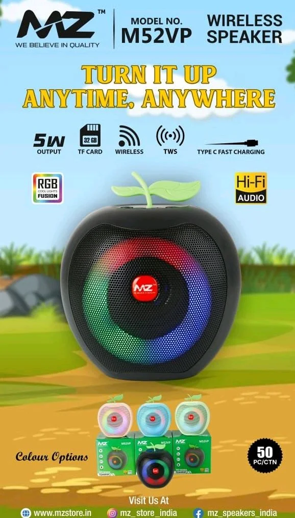 MZ 52VP Wireless Speaker 🔊 With RGB Light (TF Card, TWS, 5Watt, Type-C charging)