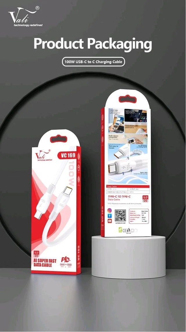 Vali VC-169 100W PD CABLE (C TO C) FAST CHARGING+ DATA CABLE