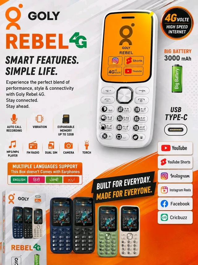 Goly REBEL 4G Keypad Phone 3000mAh Battery 🔋 & Type-C Charging