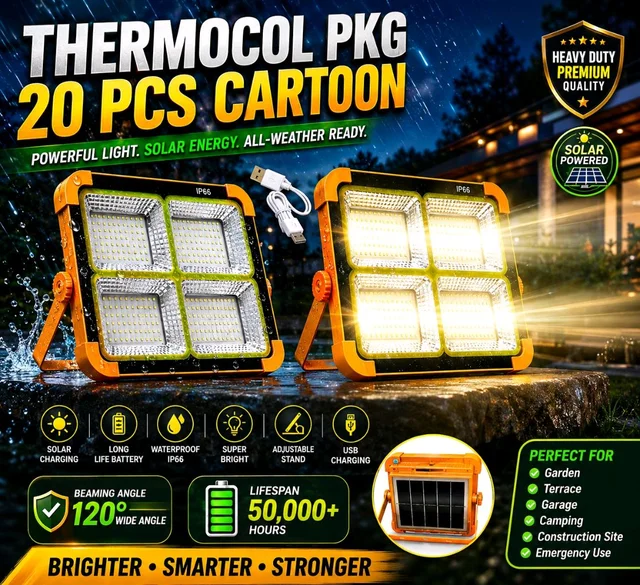 New Super Bright Solar Led Flood Light With Thromocal Package 📦 (Street, Type-C, Rechargeable)