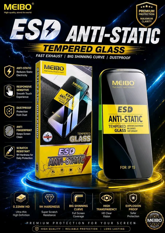 IPHONE MEIBO ESD ANTI-STATIC 6D TEMPERED GLASS - IPHONE 15