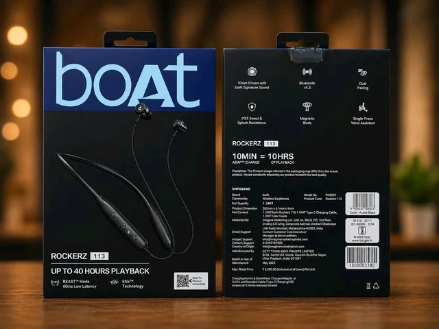 New Boat Rockerz 113 💯% Imported OG Quality Neckband (Different-Different Serial Number)