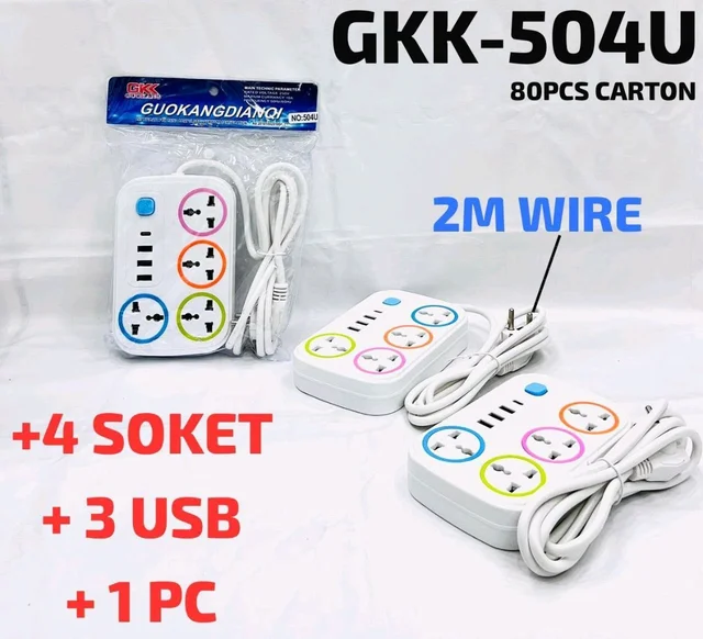 GK-504U 2MTR Wire 4 Socket, 3USB Plug, 1 PD Type-C Extension Board Available 🔥