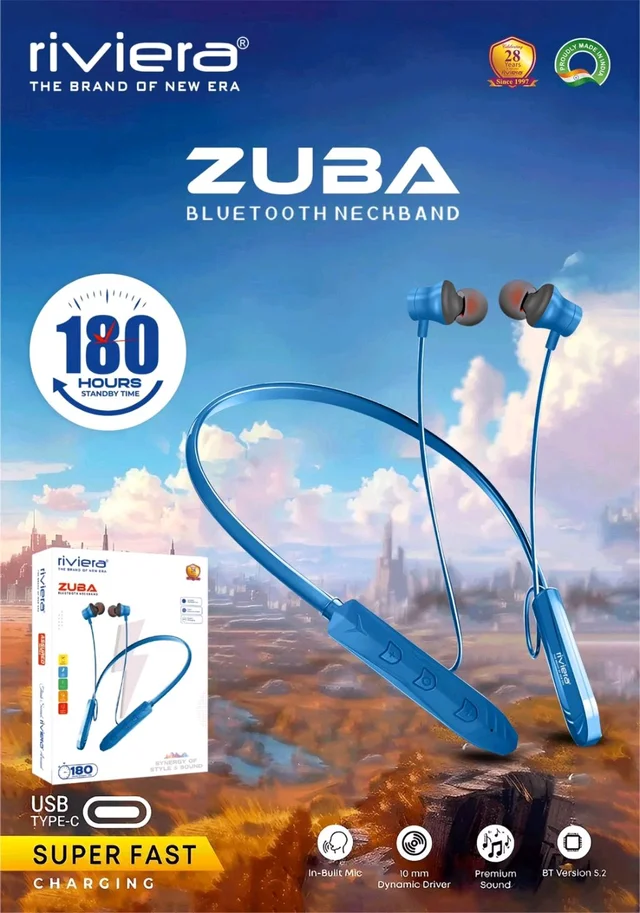 New Riviera Zuba 180Hrs Playtime Neckband 1 Year Warranty