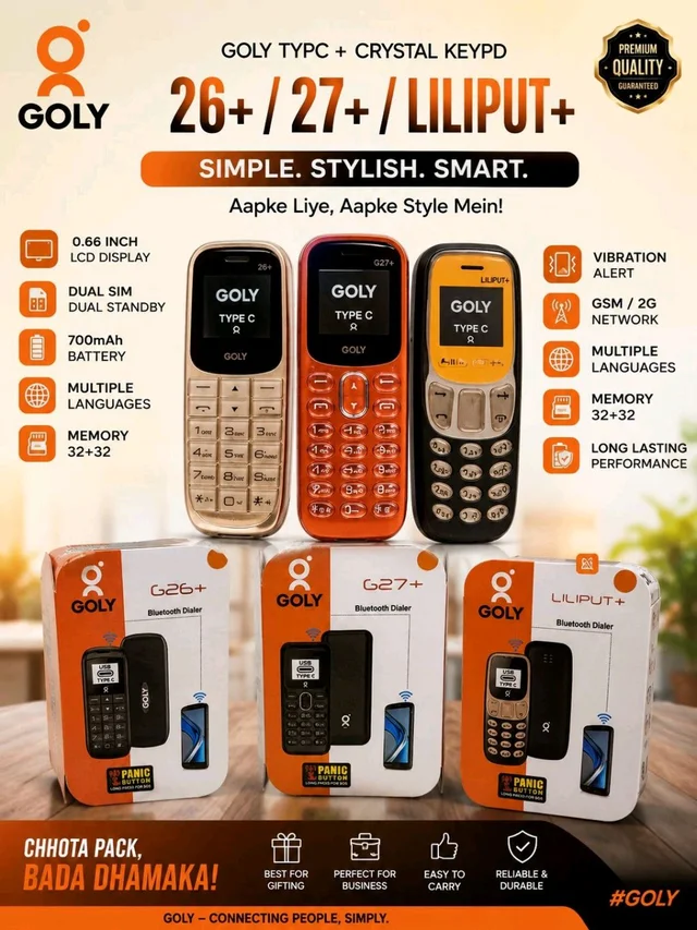 Goly New Small Size Mix Model Keypad Phone 0.66 Inch Display 32+32 GB Memory Support