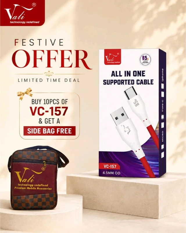 Vali V-157 85W All In One Supported Cable Buy 10 PCs Get 1 Bag Free - Type-C