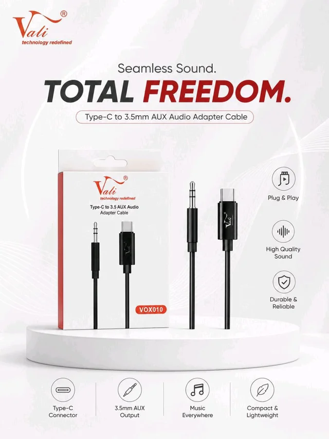 Vali VOX-010 Type-C To 3.5 Aux Audio Adapter Cable