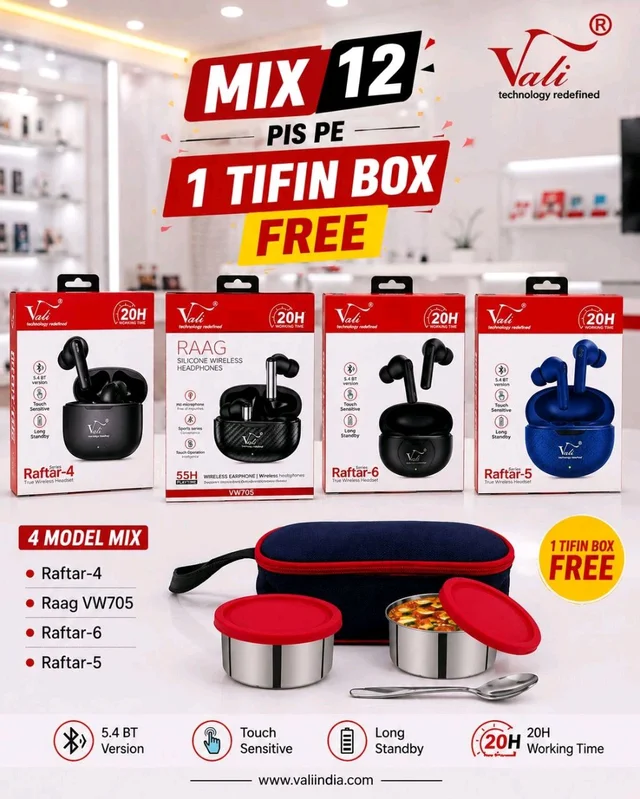 Vali New 4 Mix Model Tws Earbuds(Buy 12 Pc Buds & Get 1 Tiffin Box Free 🆓) - Raftar-4