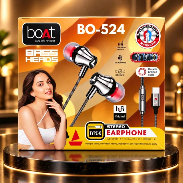 New Boat BO-524 Bass Heads Type-C Magnetic 🧲 Earphone Stereo Sound Quality