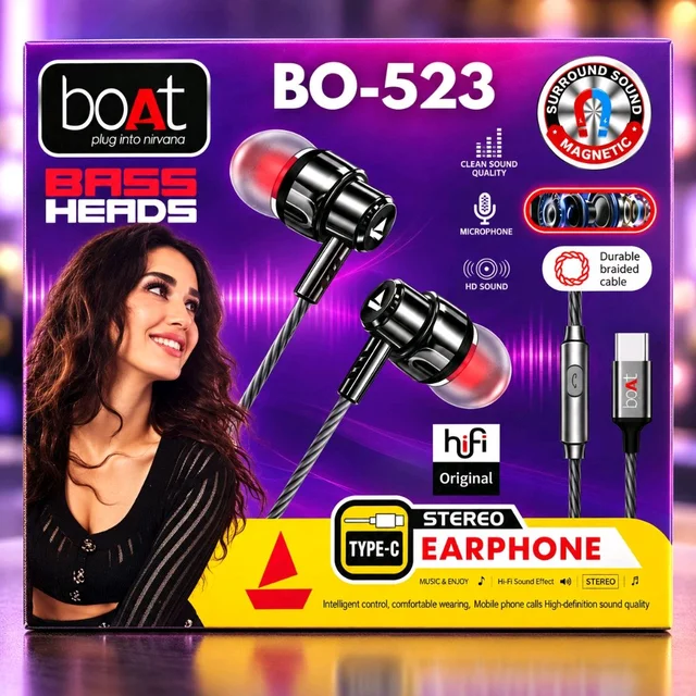 New Boat BO-523 Bass Heads Type-C Magnetic 🧲 Earphone Stereo Sound Quality