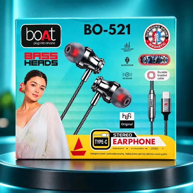 New Boat BO-521 Bass Heads Type-C Magnetic 🧲 Earphone Stereo Sound Quality