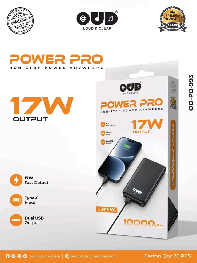 Oud 17W OD-PB-933 Power Pro 10000mAh power Bank 6 Month Warranty