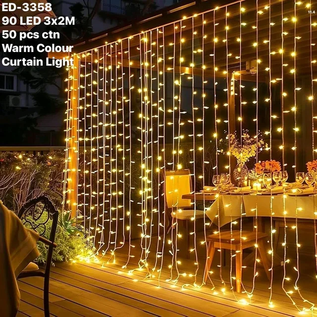 New ED-3358 Curtain Home Decoration Light 90 LED Warm White Colour 3*2 Mtr