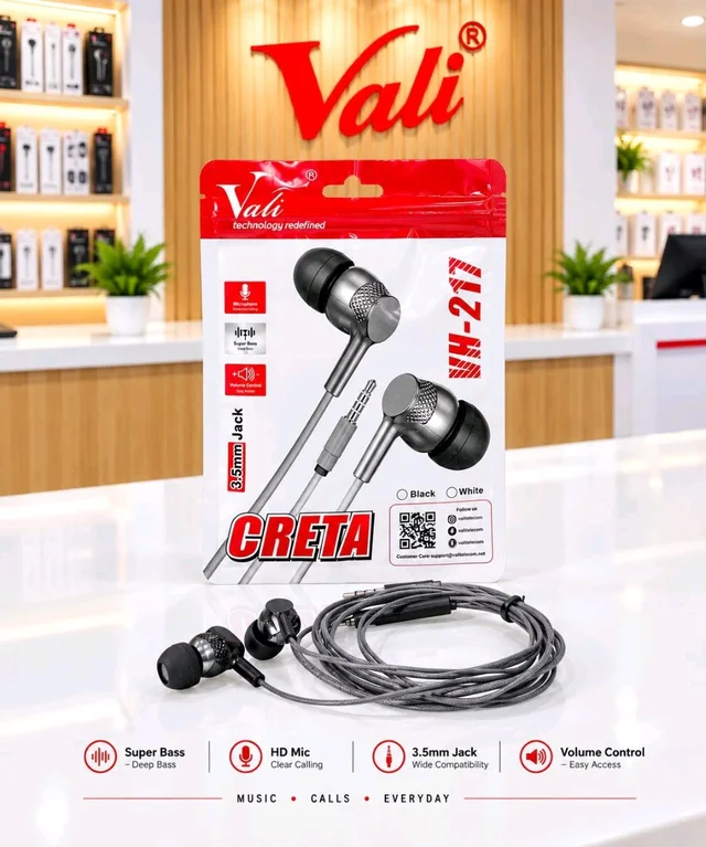 Vali VH-217 Creta Stereo Sound Quality Earphone 🤩 (White & Black)