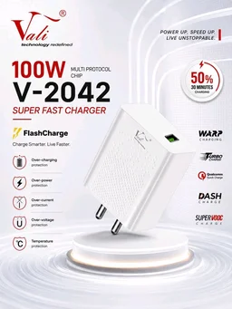 Vali V-2042 100W Type-C Charger Super Fast Charging Supported With 6 Month Warranty (Buy 20 Pcs Get 1 Leather Bag Free 🆓)