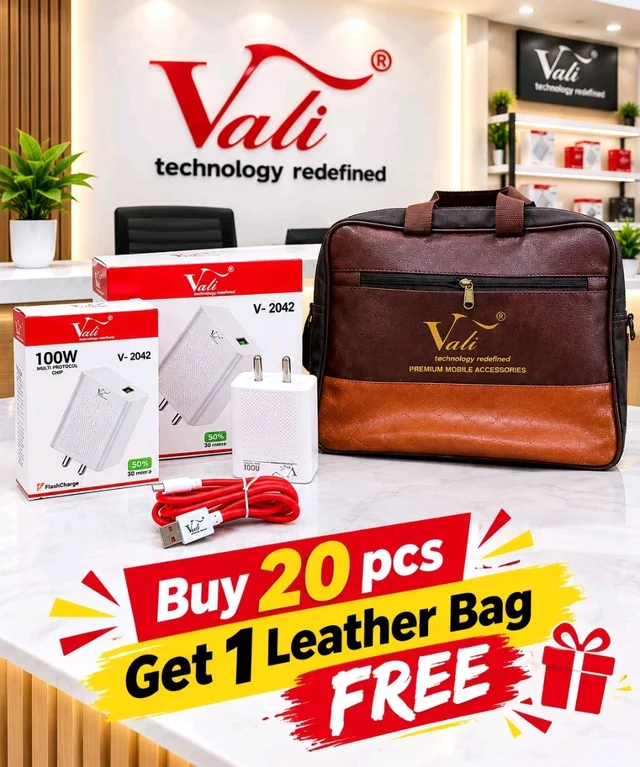 Vali V-2042 100W Type-C Charger Super Fast Charging Supported With 6 Month Warranty (Buy 20 Pcs Get 1 Leather Bag Free 🆓)