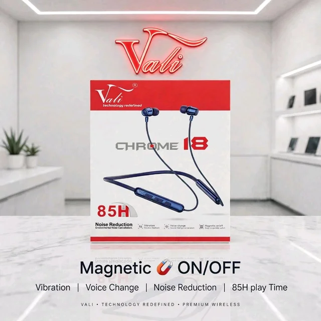 Vali New Chrome-18 Voice Changer 85H Music Time Wireless Neckband 🎶✨ Heavy Braided Wire - Blue 💙, VL BT-63