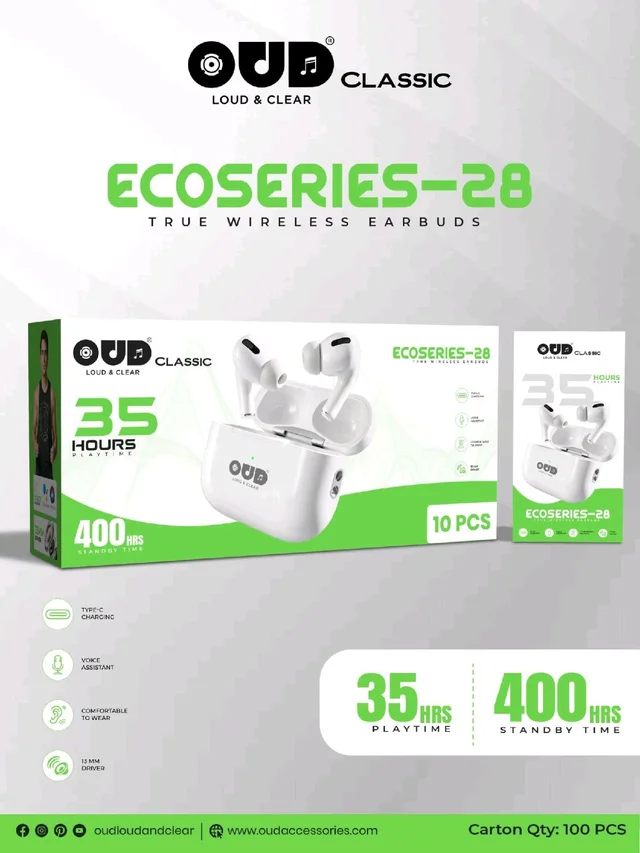 OUD New Ecoseries-28 True Wireless Earbuds 35Hrs Playtime, Type-C, Hevay Quality