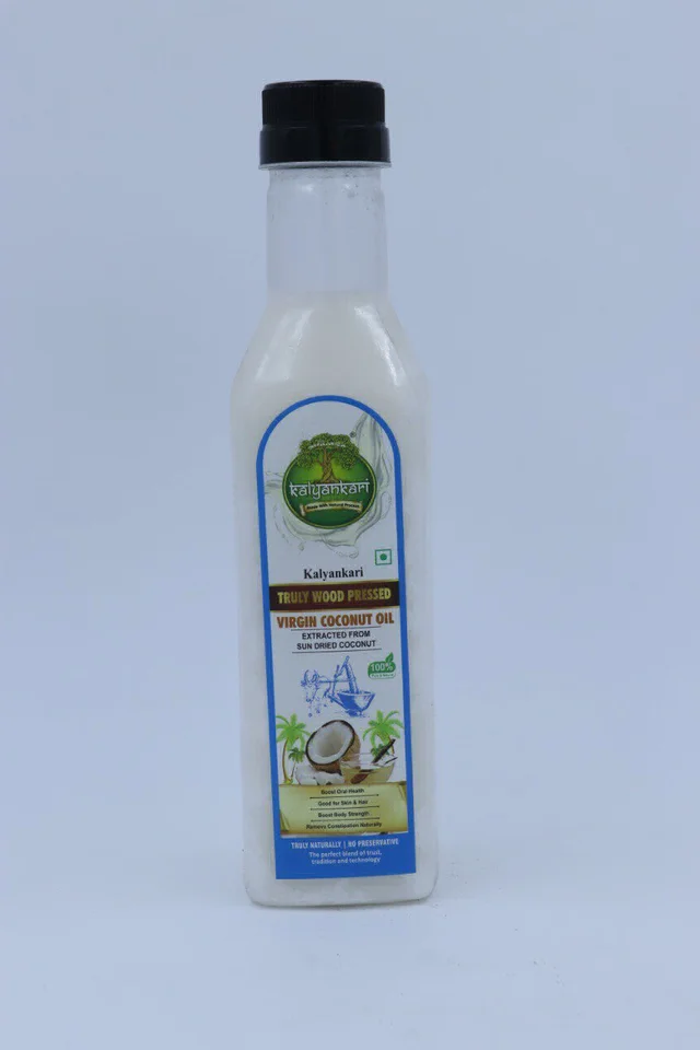  KALYANKARI Wood Cold Pressed Coconut oil  - 1LTR Kolhu/Kacchi Ghani/Chekku Method | Plastic Bottle | Natural & Chemical-Free | Edible Grade | Ideal for Cooking, Skin & Hair, Baby Massage