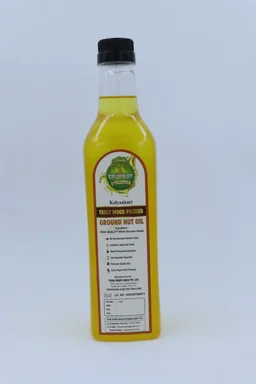 KALYANKARI Wood Cold Pressed Ground Nut Peanuts Oil 1 Litre | Plastic Bottle | Kolhu/Kacchi Ghani/Chekku/Ganuga | Peanut Oil | Natural | Chemical-Free | Cold Pressed Ground Nut Oil for Cooking - 1 Ltr