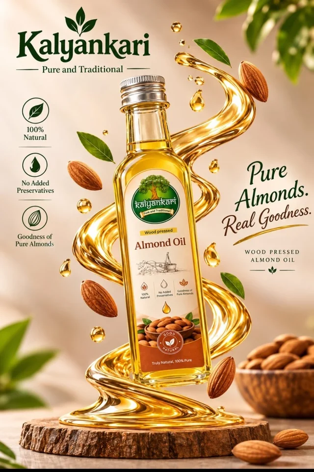 Kalyankari Kashmiri Mamra Almond Oil 100 ml (Glass Bottle)| Wood Pressed Badam Oil