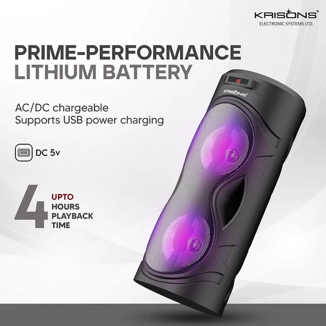 KRISONS Cylinder 40W Bluetooth Party Speaker with Mic & RGB Lights