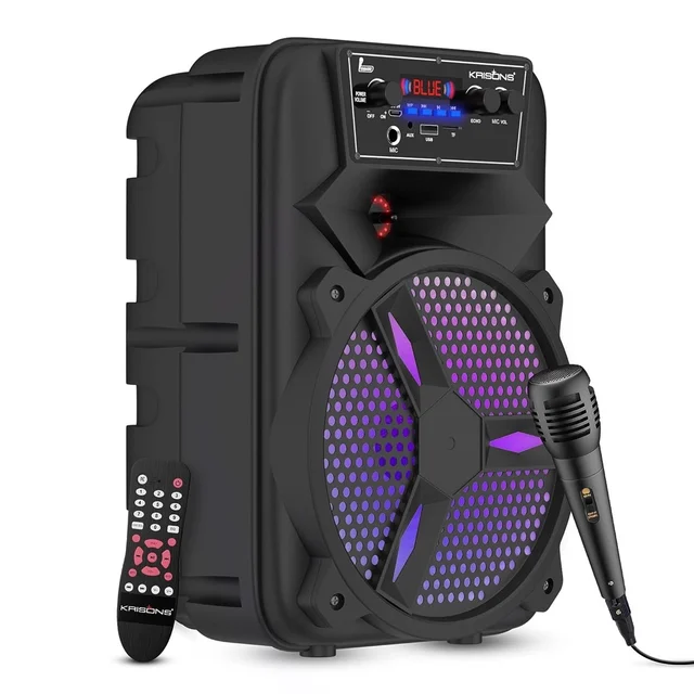 KRISONS Krisons Stone 8-inch Woofer, Free Wired Mic, 4 Hours Playback RGB Lights,USB Input 20 W Bluetooth Speaker