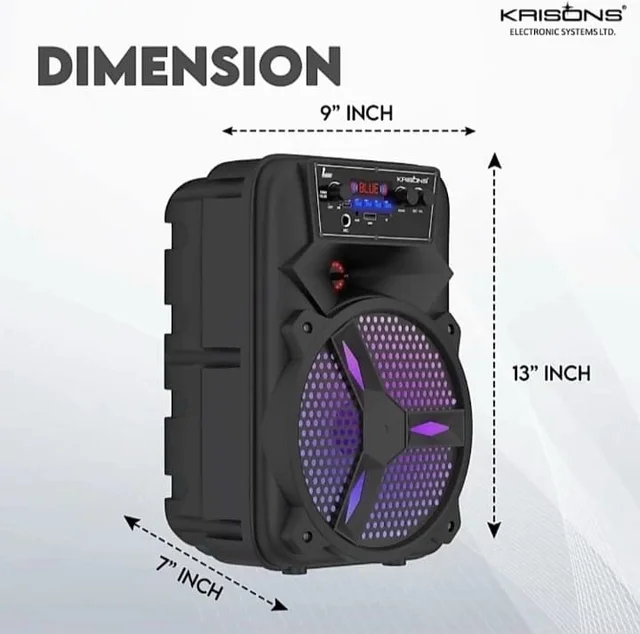 KRISONS Krisons Stone 8-inch Woofer, Free Wired Mic, 4 Hours Playback RGB Lights,USB Input 20 W Bluetooth Speaker