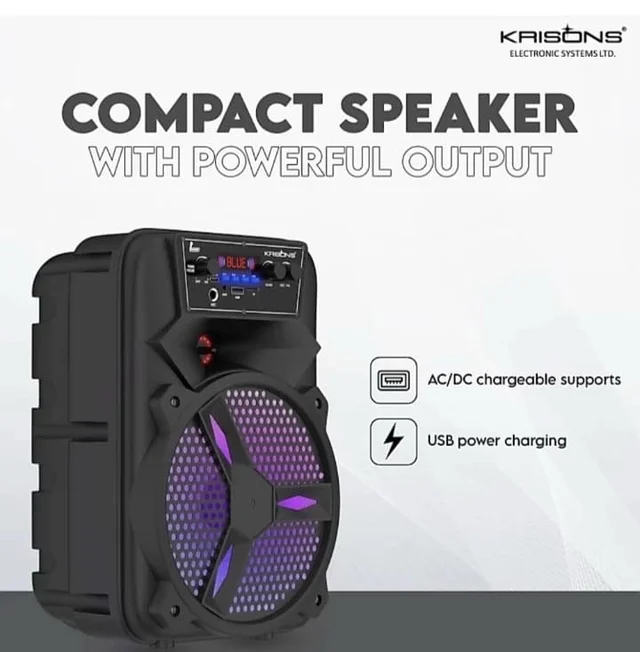 KRISONS Krisons Stone 8-inch Woofer, Free Wired Mic, 4 Hours Playback RGB Lights,USB Input 20 W Bluetooth Speaker