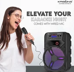 KRISONS Krisons Stone 8-inch Woofer, Free Wired Mic, 4 Hours Playback RGB Lights,USB Input 20 W Bluetooth Speaker