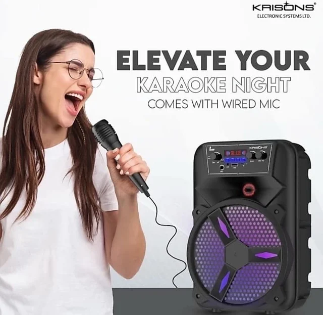 KRISONS Krisons Stone 8-inch Woofer, Free Wired Mic, 4 Hours Playback RGB Lights,USB Input 20 W Bluetooth Speaker