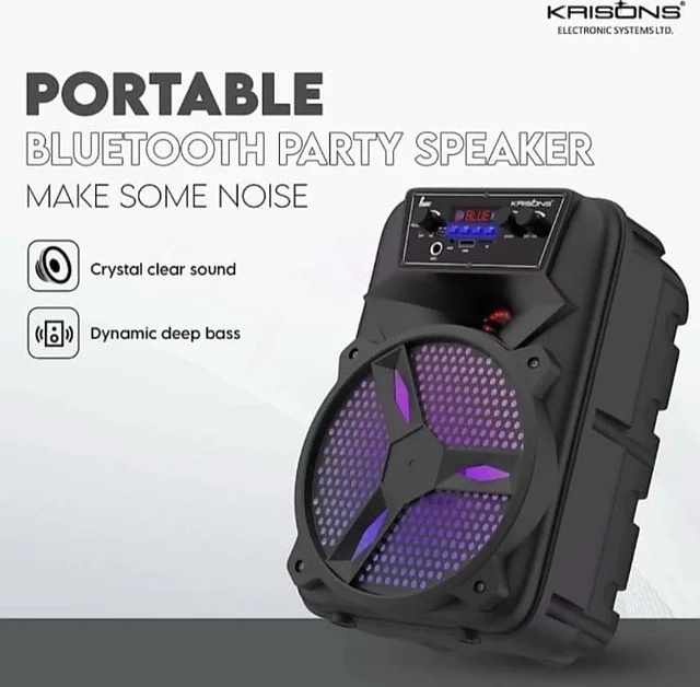 KRISONS Krisons Stone 8-inch Woofer, Free Wired Mic, 4 Hours Playback RGB Lights,USB Input 20 W Bluetooth Speaker