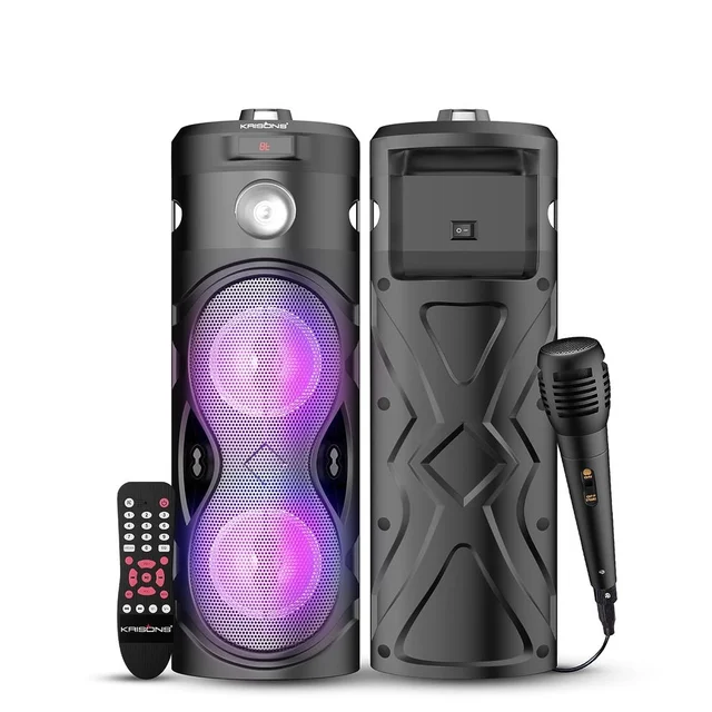 KRISONS Krisons Cylender 111 | 40W Bluetooth Portable Speaker with Dual Woofers, Mic & Torch