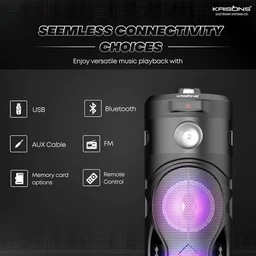 KRISONS Krisons Cylender 111 | 40W Bluetooth Portable Speaker with Dual Woofers, Mic & Torch