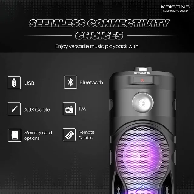 KRISONS Krisons Cylender 111 | 40W Bluetooth Portable Speaker with Dual Woofers, Mic & Torch