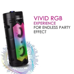 KRISONS Krisons Cylender 333 50W Bluetooth Party Tower Speaker with Double 4" Woofers, RGB Lights, FM, USB, SD & Wired Mic