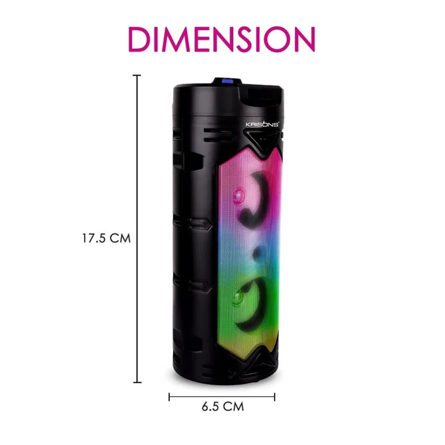 KRISONS Krisons Cylender 333 50W Bluetooth Party Tower Speaker with Double 4" Woofers, RGB Lights, FM, USB, SD & Wired Mic