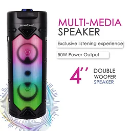 KRISONS Krisons Cylender 333 50W Bluetooth Party Tower Speaker with Double 4" Woofers, RGB Lights, FM, USB, SD & Wired Mic
