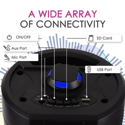 KRISONS Krisons Cylender 333 50W Bluetooth Party Tower Speaker with Double 4" Woofers, RGB Lights, FM, USB, SD & Wired Mic