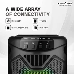 KRISONS Rockstar 4��� Double Woofer 20W Multi-Media Bluetooth Party Speaker with Wired Mic for Karaoke, RGB Lights, USB, SD Card and FM Radio