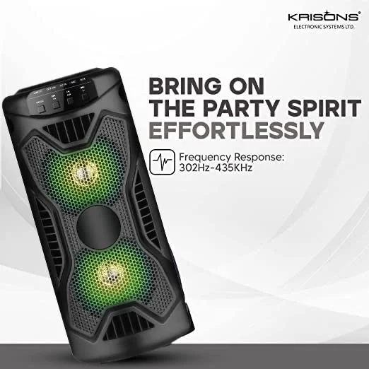 KRISONS Rockstar 4��� Double Woofer 20W Multi-Media Bluetooth Party Speaker with Wired Mic for Karaoke, RGB Lights, USB, SD Card and FM Radio