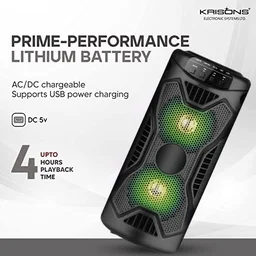KRISONS Rockstar 4��� Double Woofer 20W Multi-Media Bluetooth Party Speaker with Wired Mic for Karaoke, RGB Lights, USB, SD Card and FM Radio