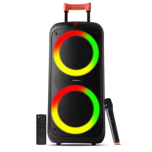 KRISONS Krisons J11 Portable Bluetooth Party Speaker with LED Lights, Wireless Microphone