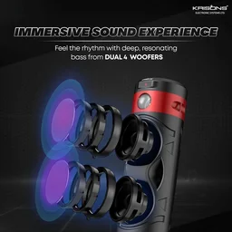 KRISONS Krisons Cylender 111 40W Portable Speaker with 4" Double Woofers, Free Wired Mic for Karaoke, in Built Torch, Remote Control with Bluetooth, FM, USB, Micro SD Card Connectivity (Red)