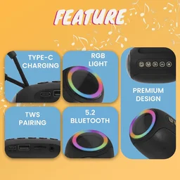 KRISONS Krisons Spark Glow 10W Portable Bluetooth Speaker with RGB Lights, USB, SD Card & Handsfree Calling ��� Black